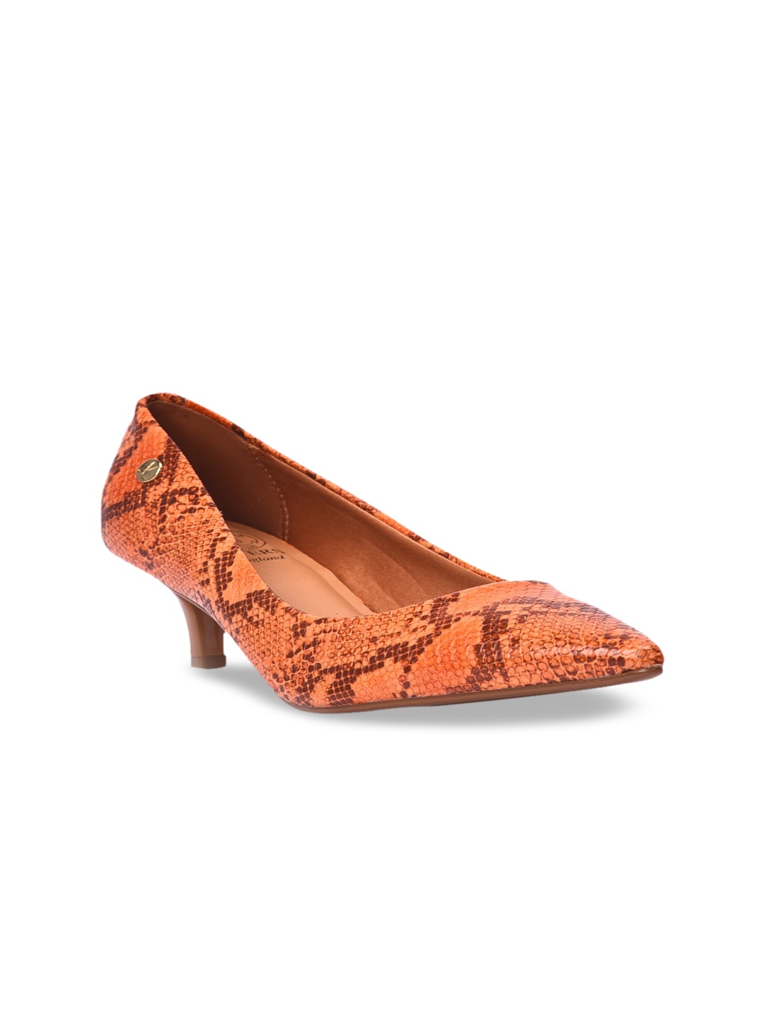 

Pavers England Orange Printed PU Party Kitten Pumps