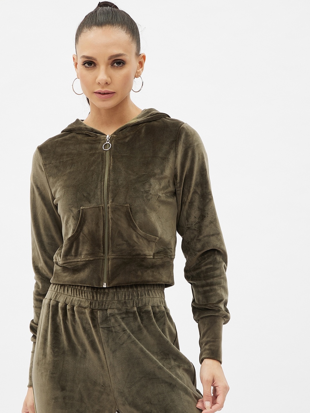 

Harpa Women Olive Green Hooded Sweatshirt