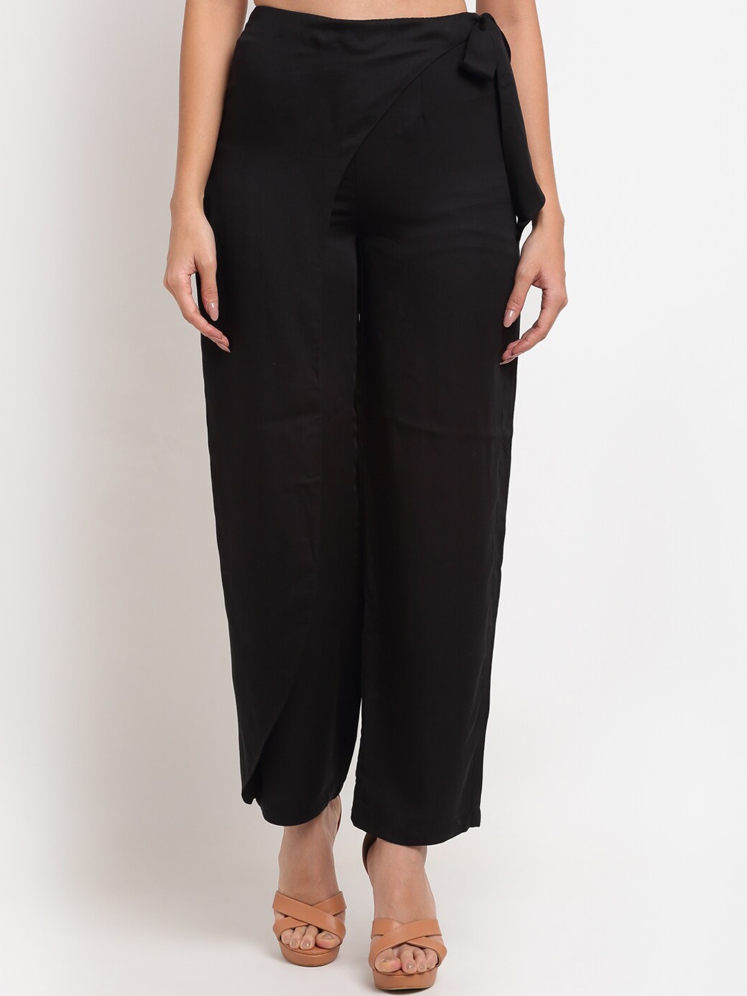 

ewoke Women Black Straight Fit Parallel Trousers