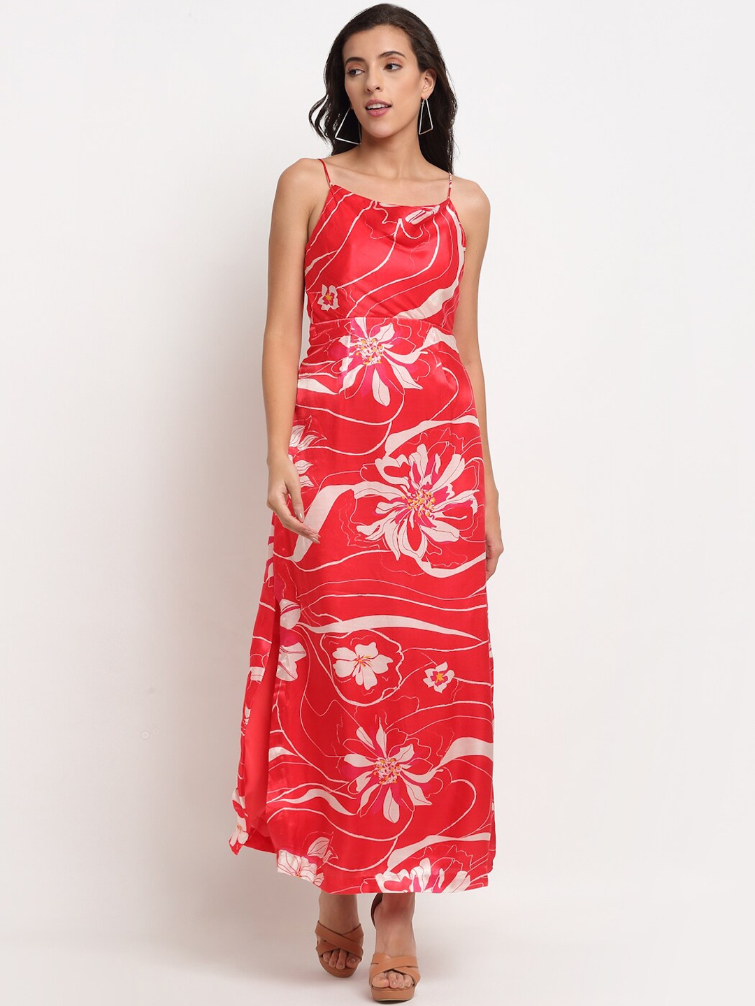 

ewoke Red & White Floral Maxi Dress