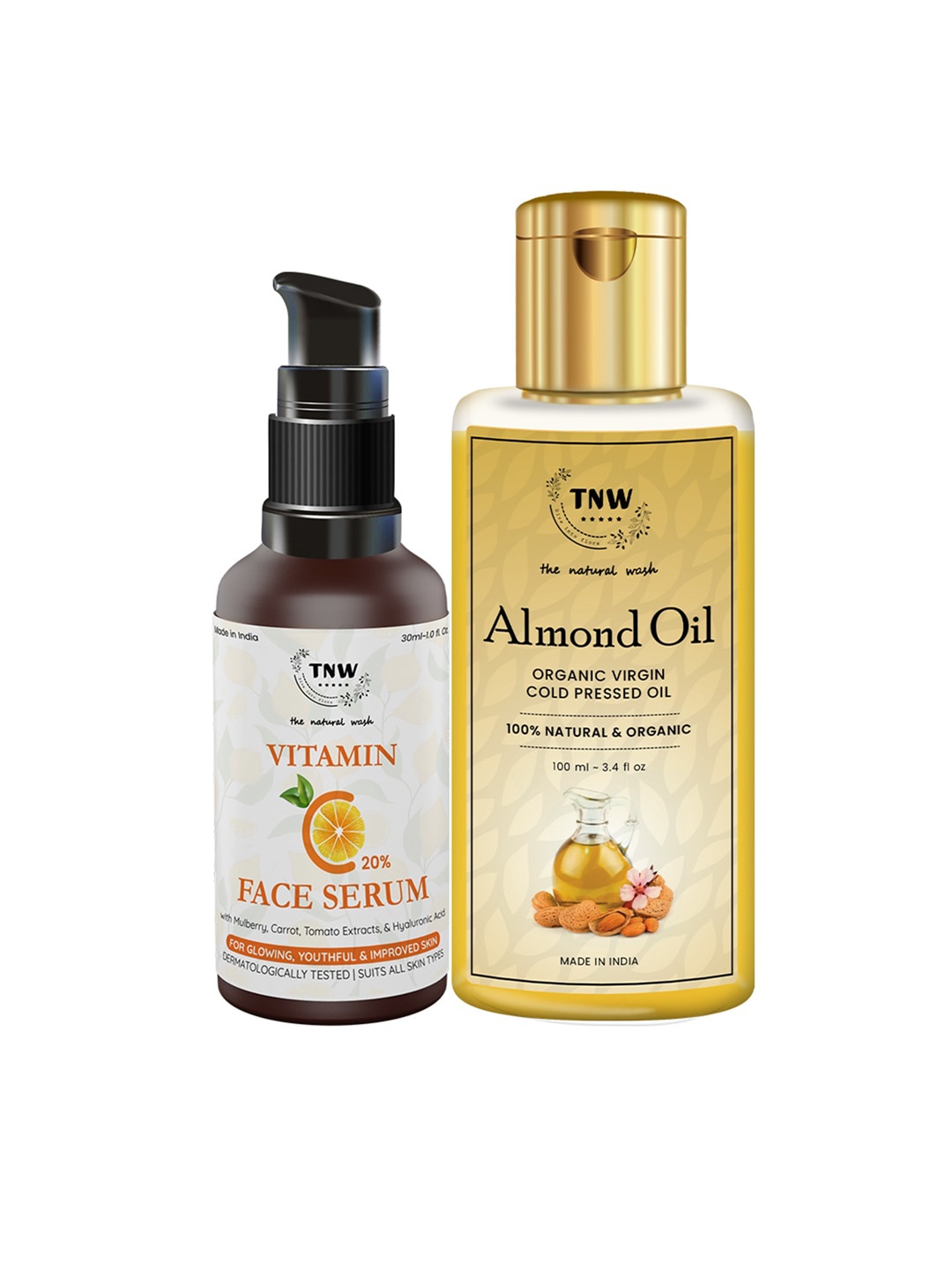 

TNW the natural wash Set of 2 Vitamin C Skin Clearing Serum & Pure Almond Oil, White