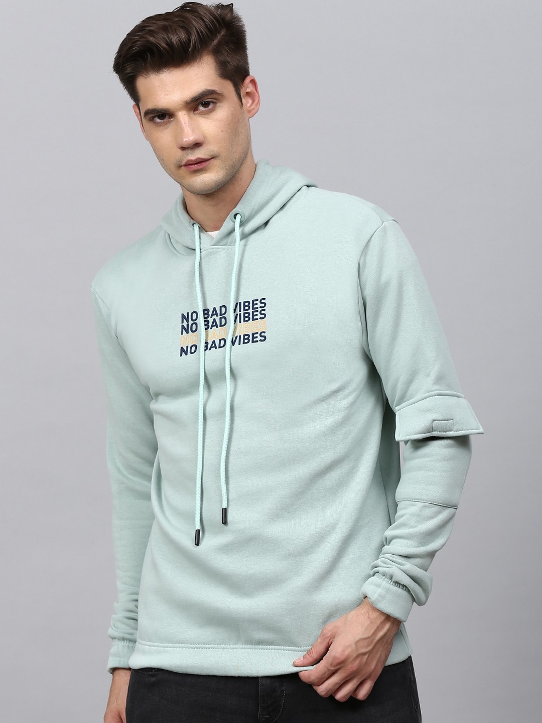 

Campus Sutra Men Sea Green Printed Hooded Sweatshirt