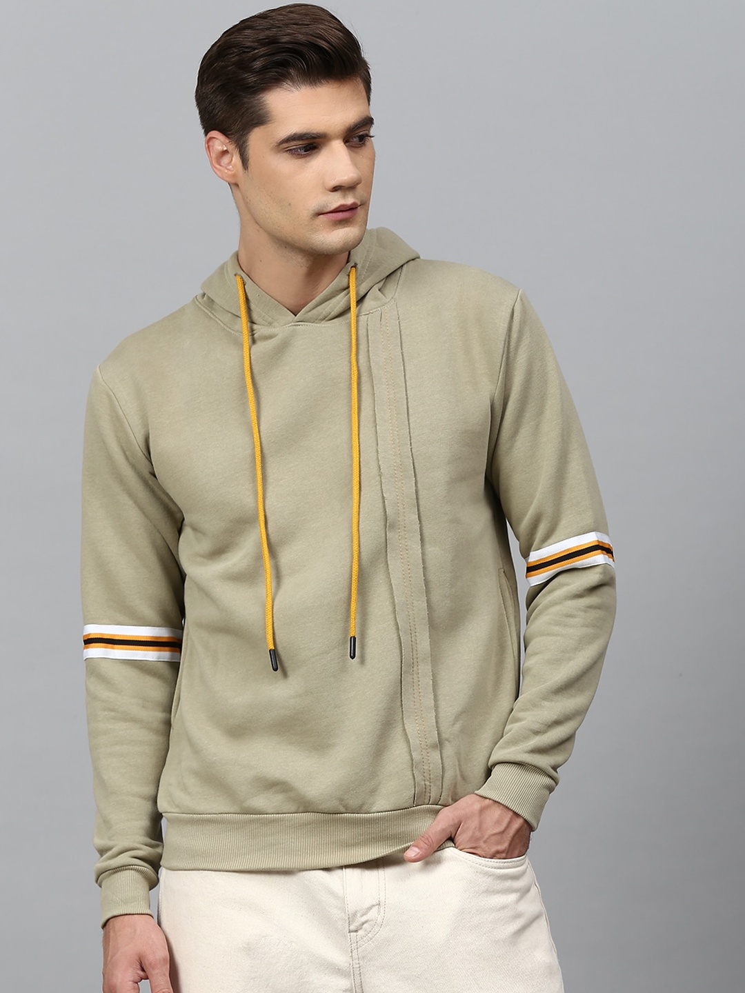 

Campus Sutra Men Beige Hooded Cotton Sweatshirt