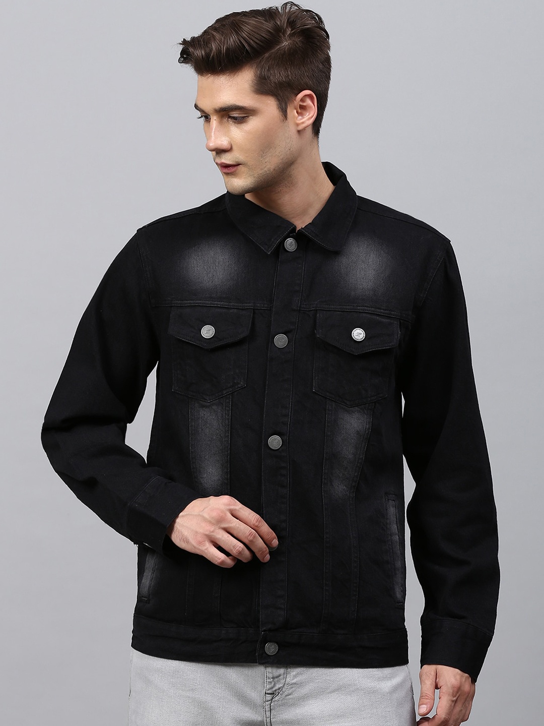 

Campus Sutra Men Black Washed Windcheater Outdoor Denim Jacket