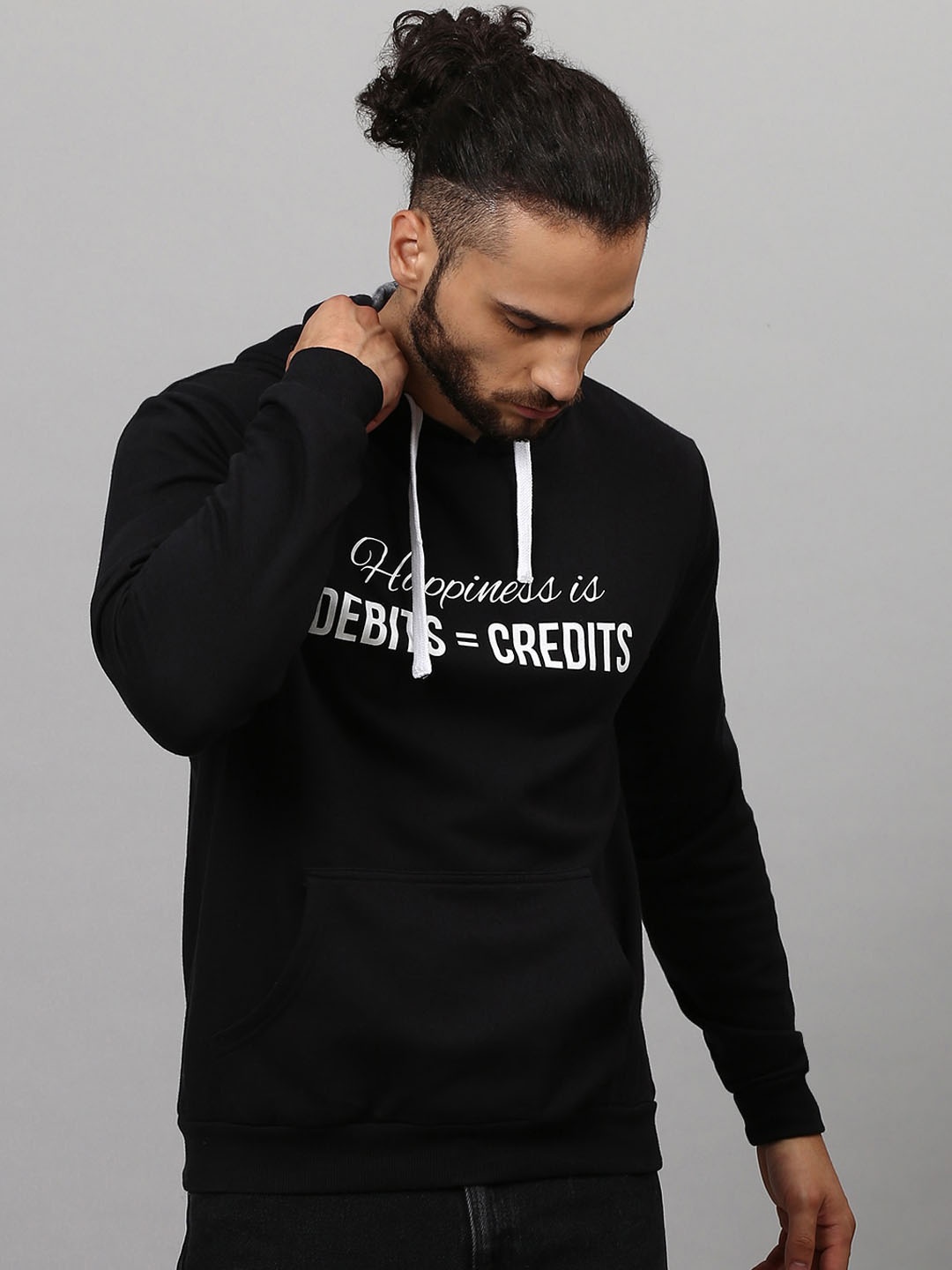

Campus Sutra Men Black Printed Hooded Sweatshirt