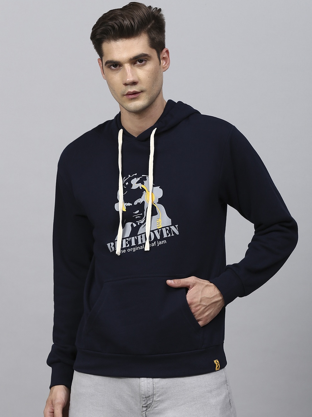 

Campus Sutra Men Blue Printed Hooded Sweatshirt