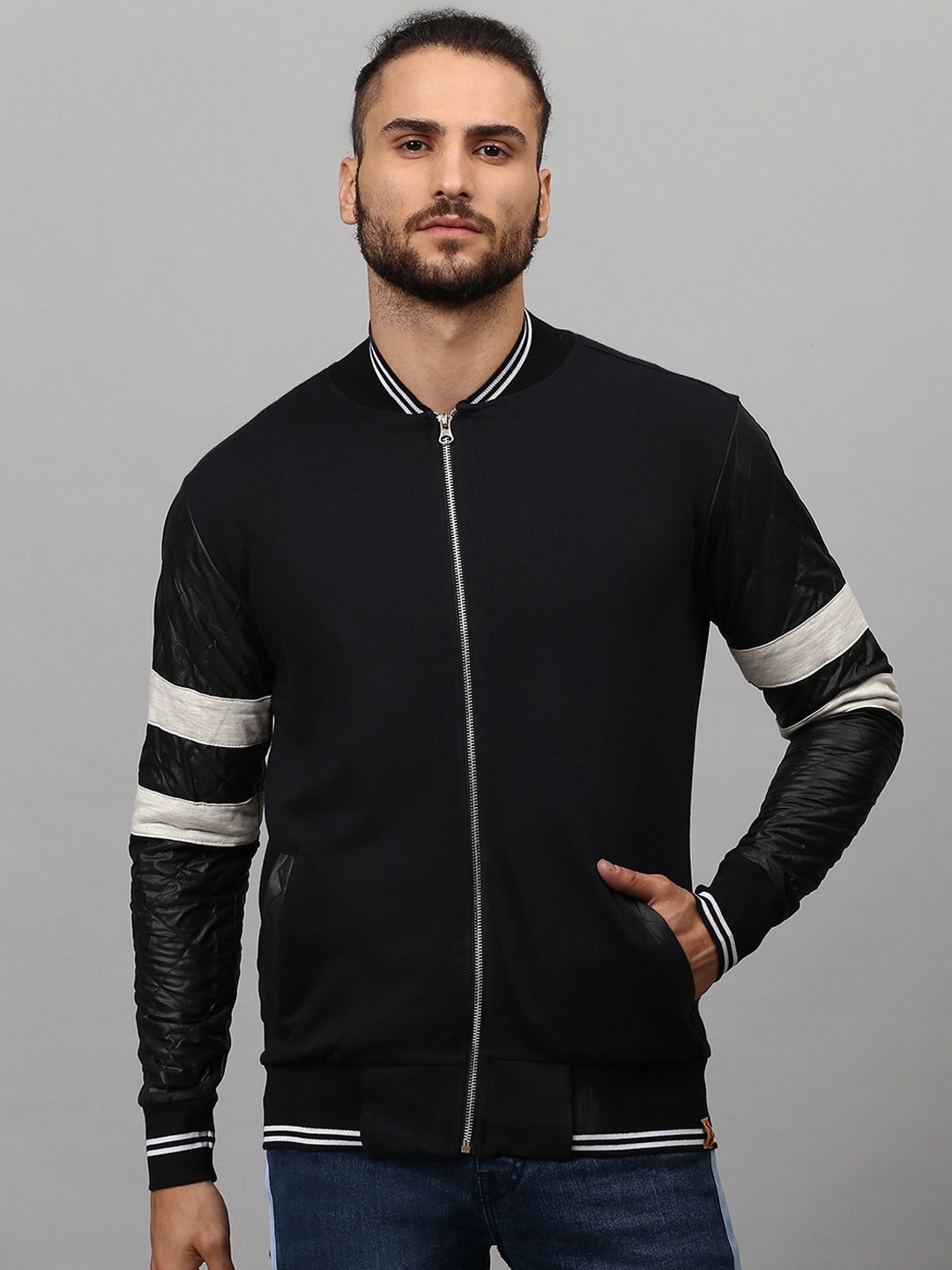 

Campus Sutra Men Black Windcheater Bomber Jacket