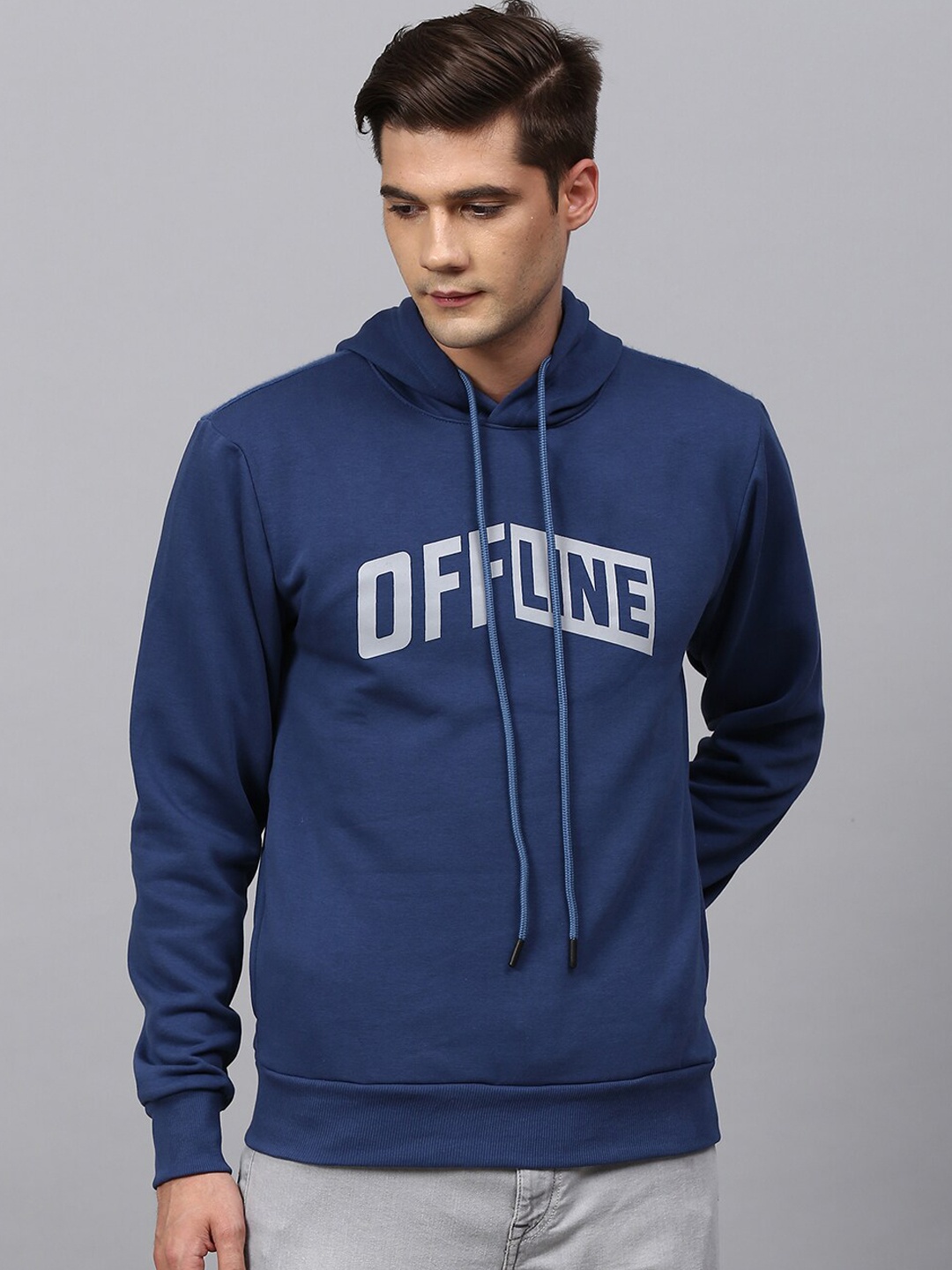 

Campus Sutra Men Blue Printed Hooded Sweatshirt