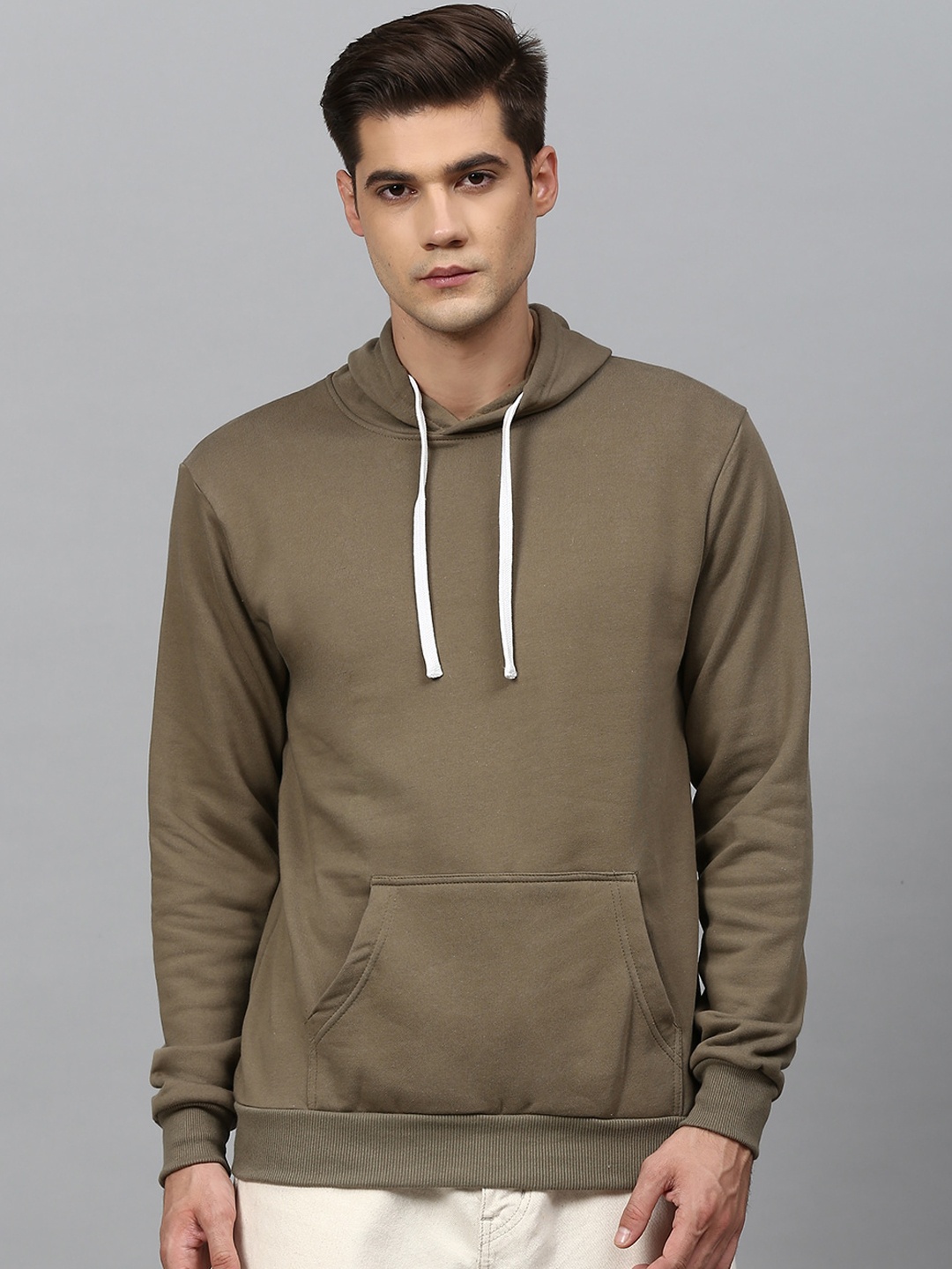 

Campus Sutra Men Olive Green Hooded Sweatshirt