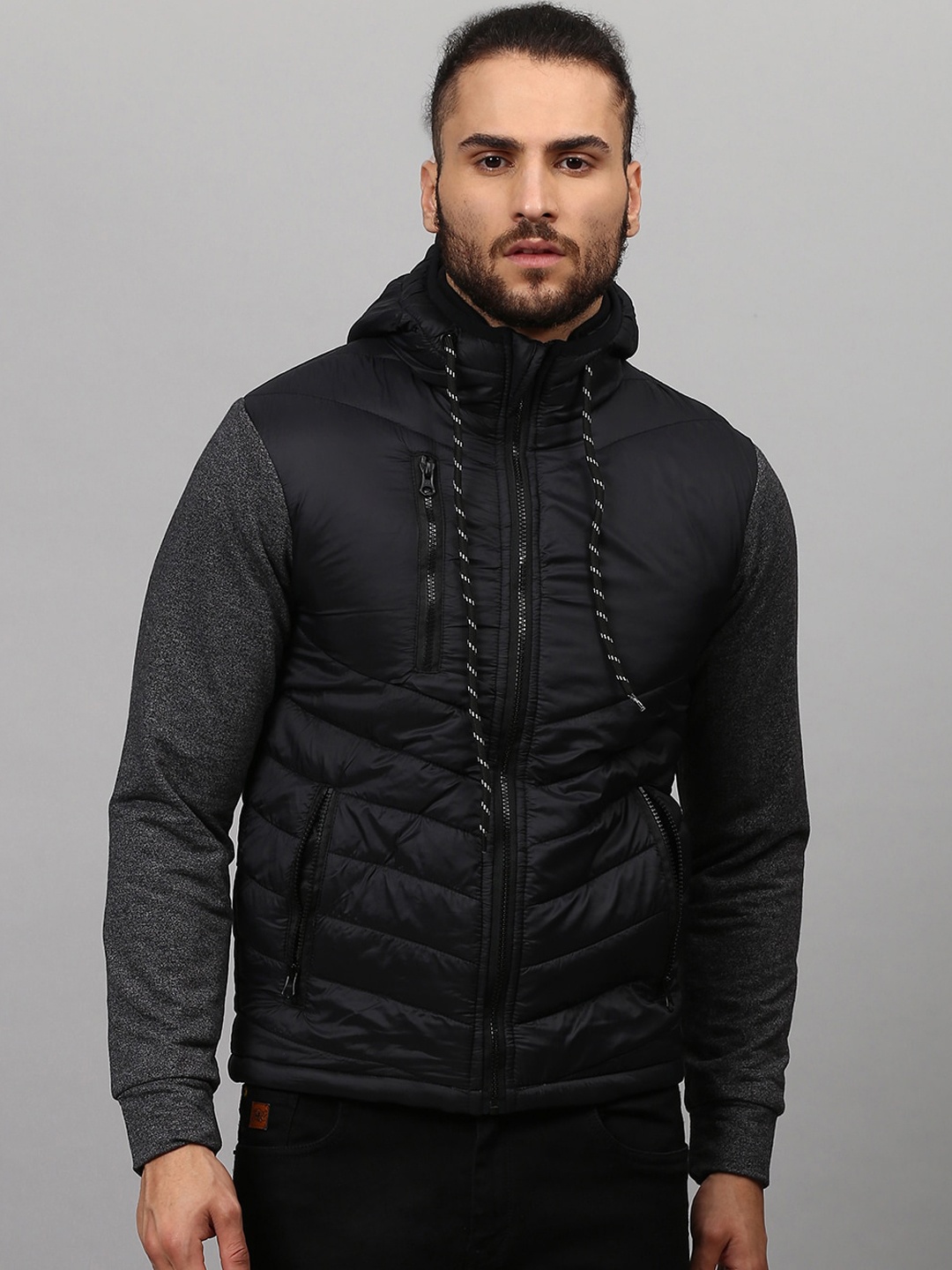 

Campus Sutra Men Black Colourblocked Windcheater Outdoor Padded Jacket