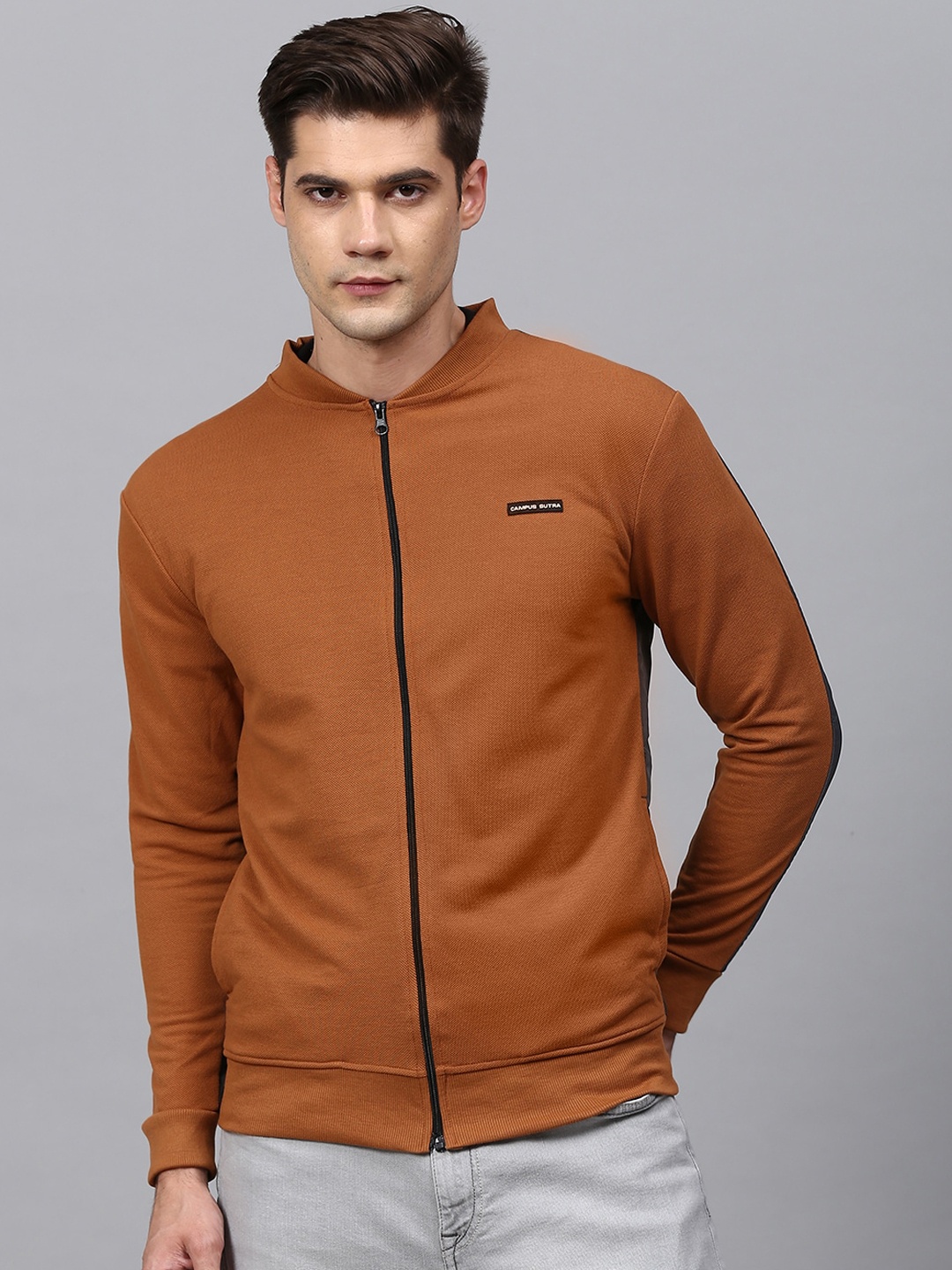 Campus Sutra Men Rust Windcheater Outdoor Bomber Jacket