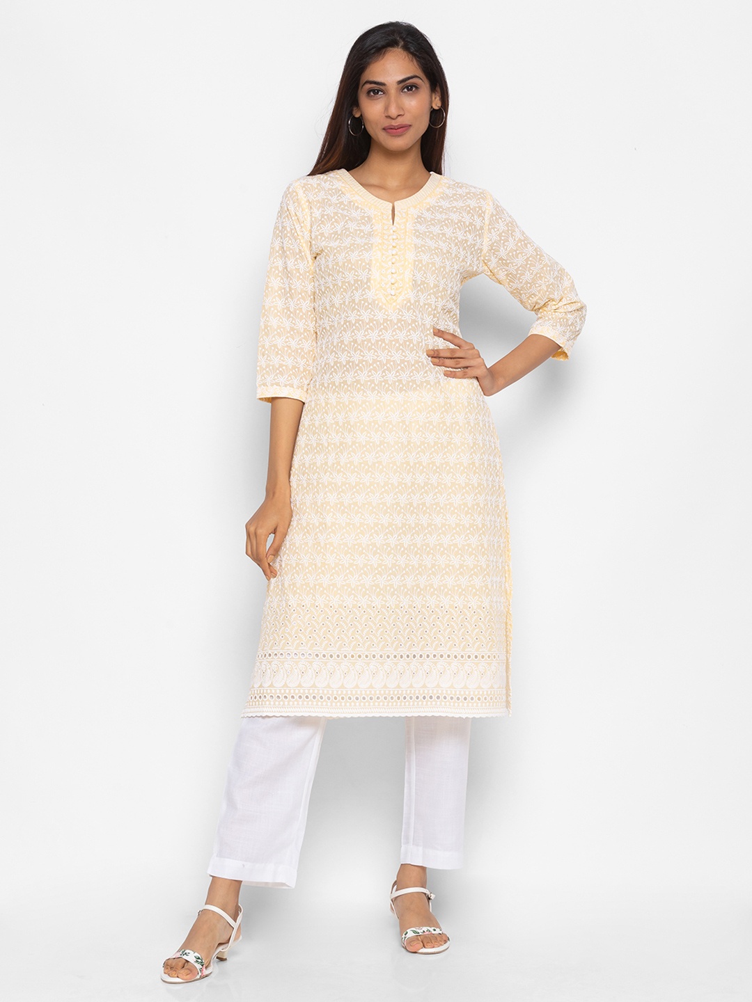 

ZOLA Women Mustard Yellow Ethnic Motifs Embroidered Kurta
