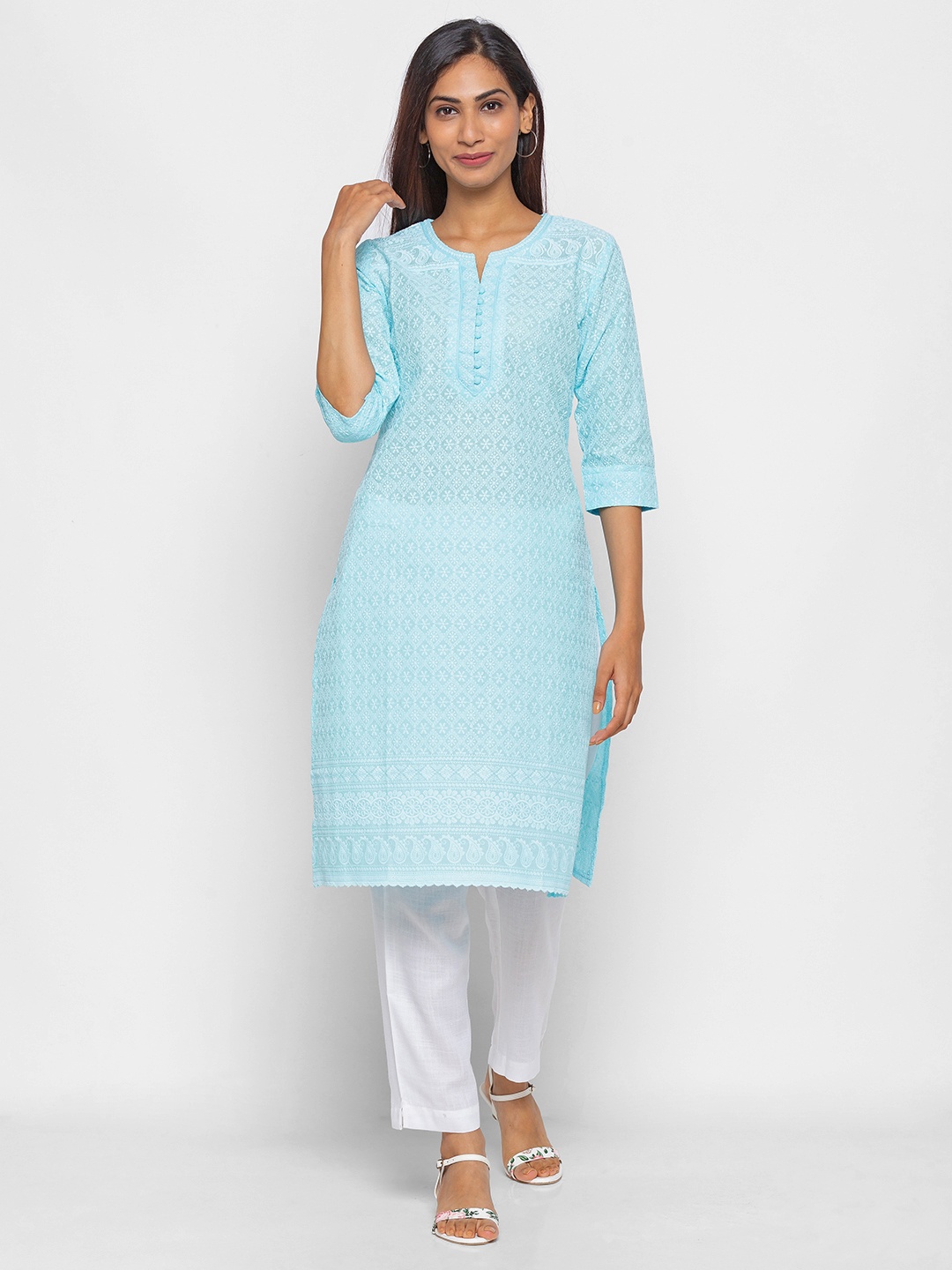 

ZOLA Women Turquoise Blue Ethnic Motifs Embroidered Kurta