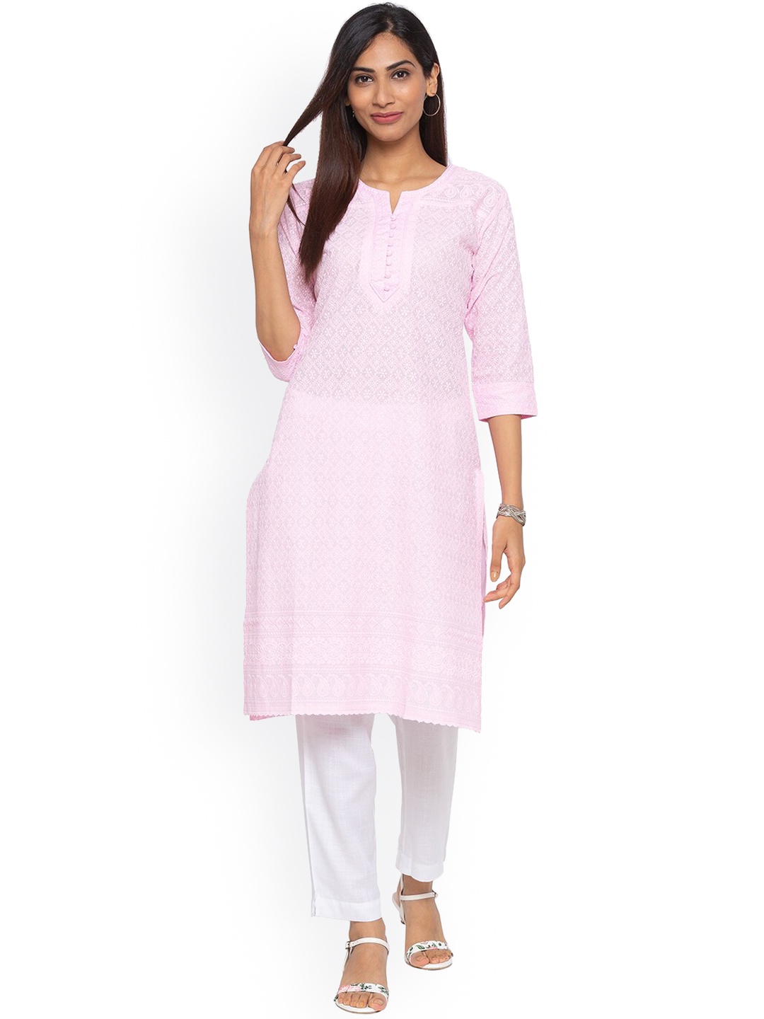 

ZOLA Women Pink Embroidered Chikankari Kurta