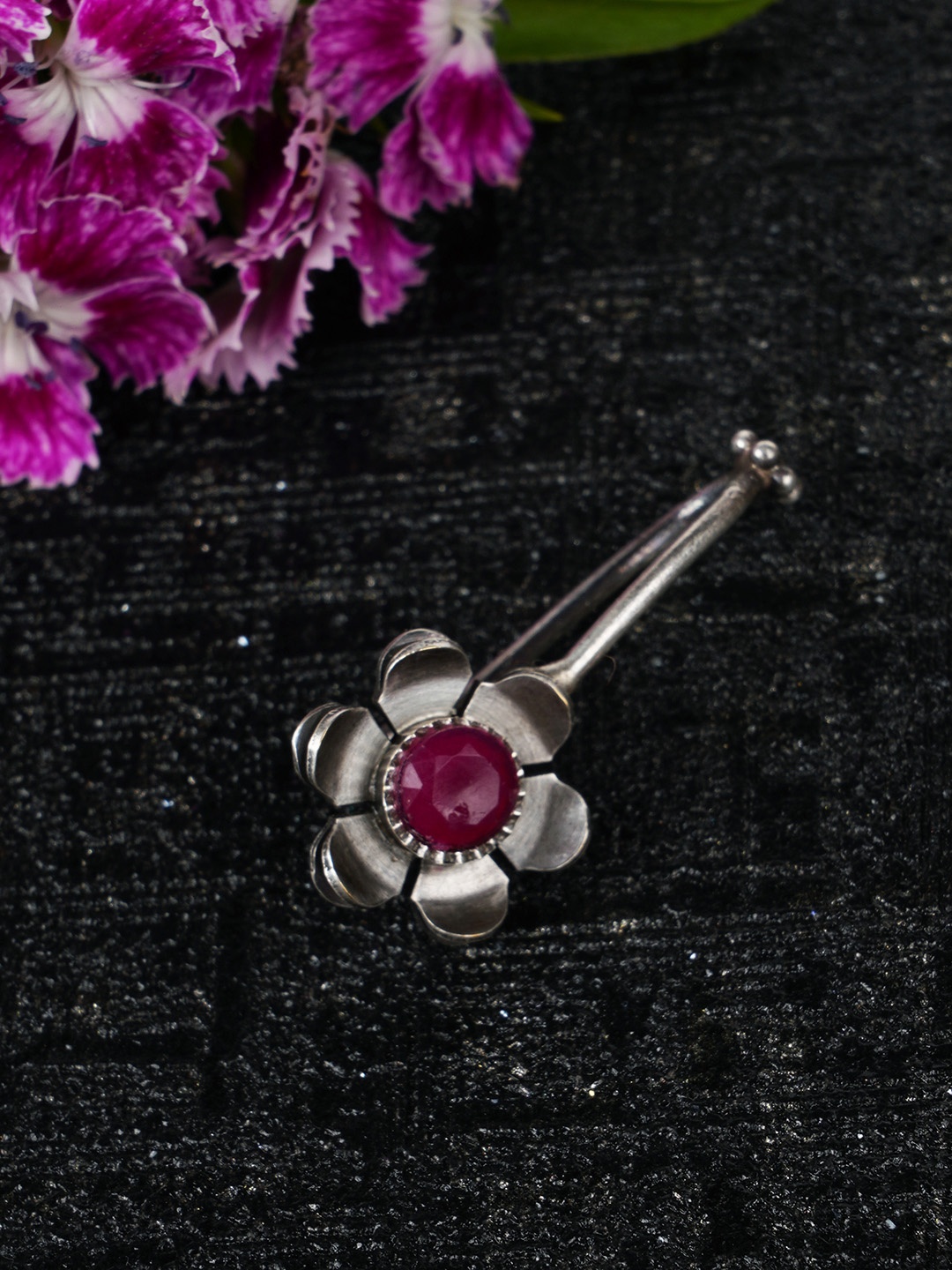 

FIROZA Silver-Toned & Pink Floral Ear Cuff