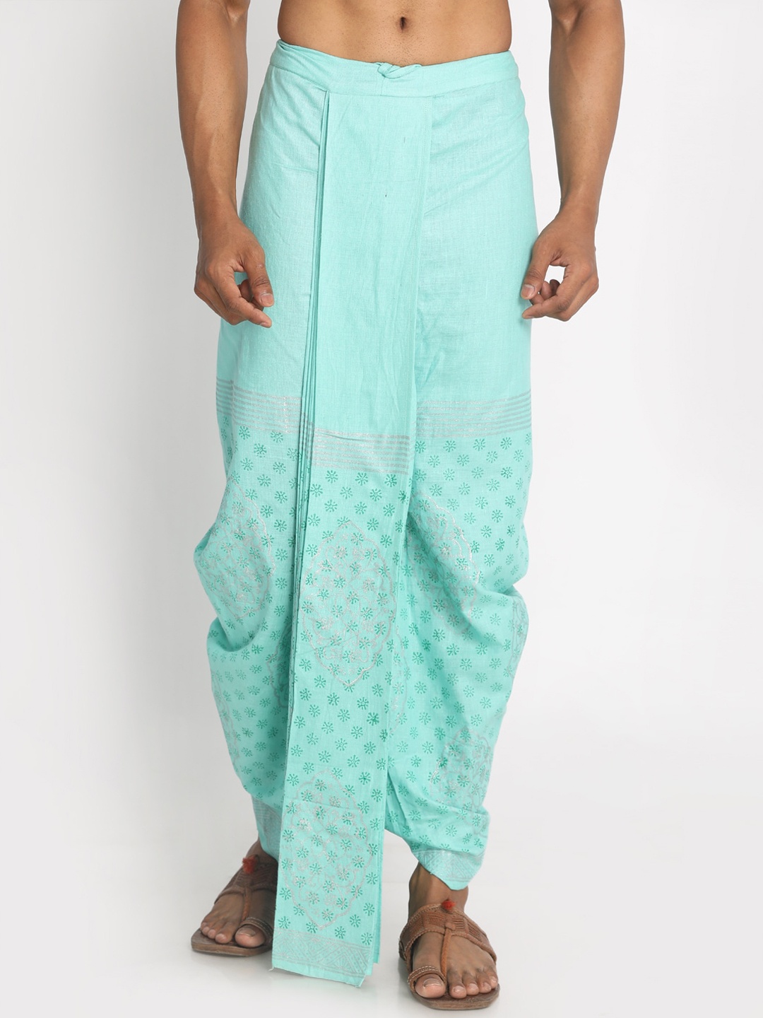 

Nakshi Men Blue Hand Block Printed Pure Cotton Dhoti