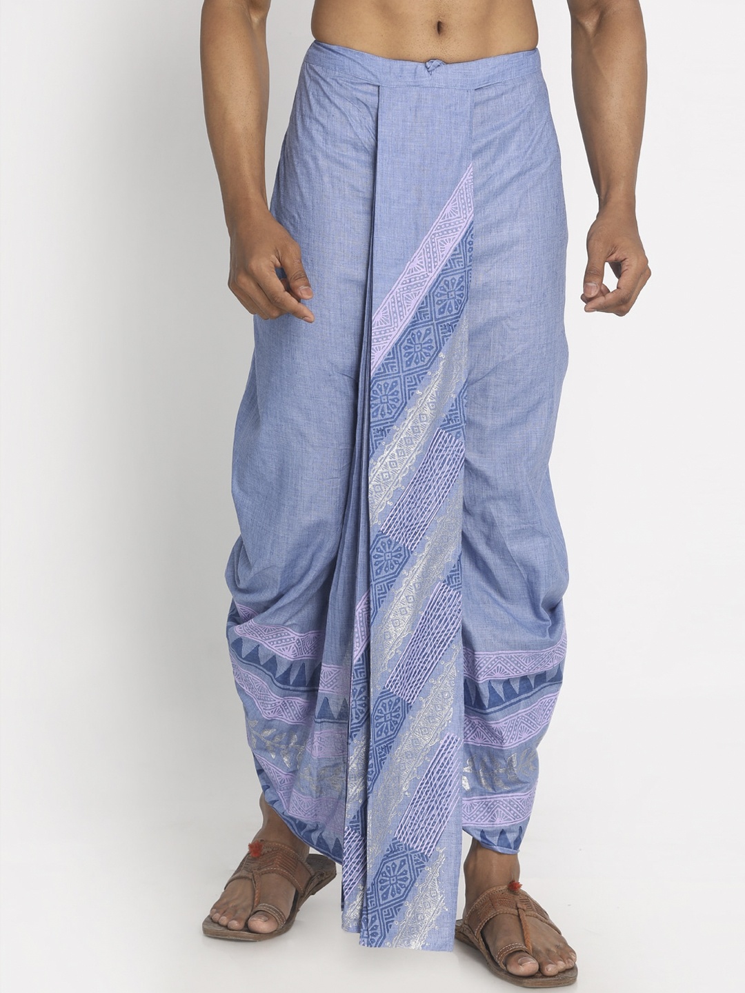 

Nakshi Men Blue & White Hand Block Printed Pure Cotton Dhoti