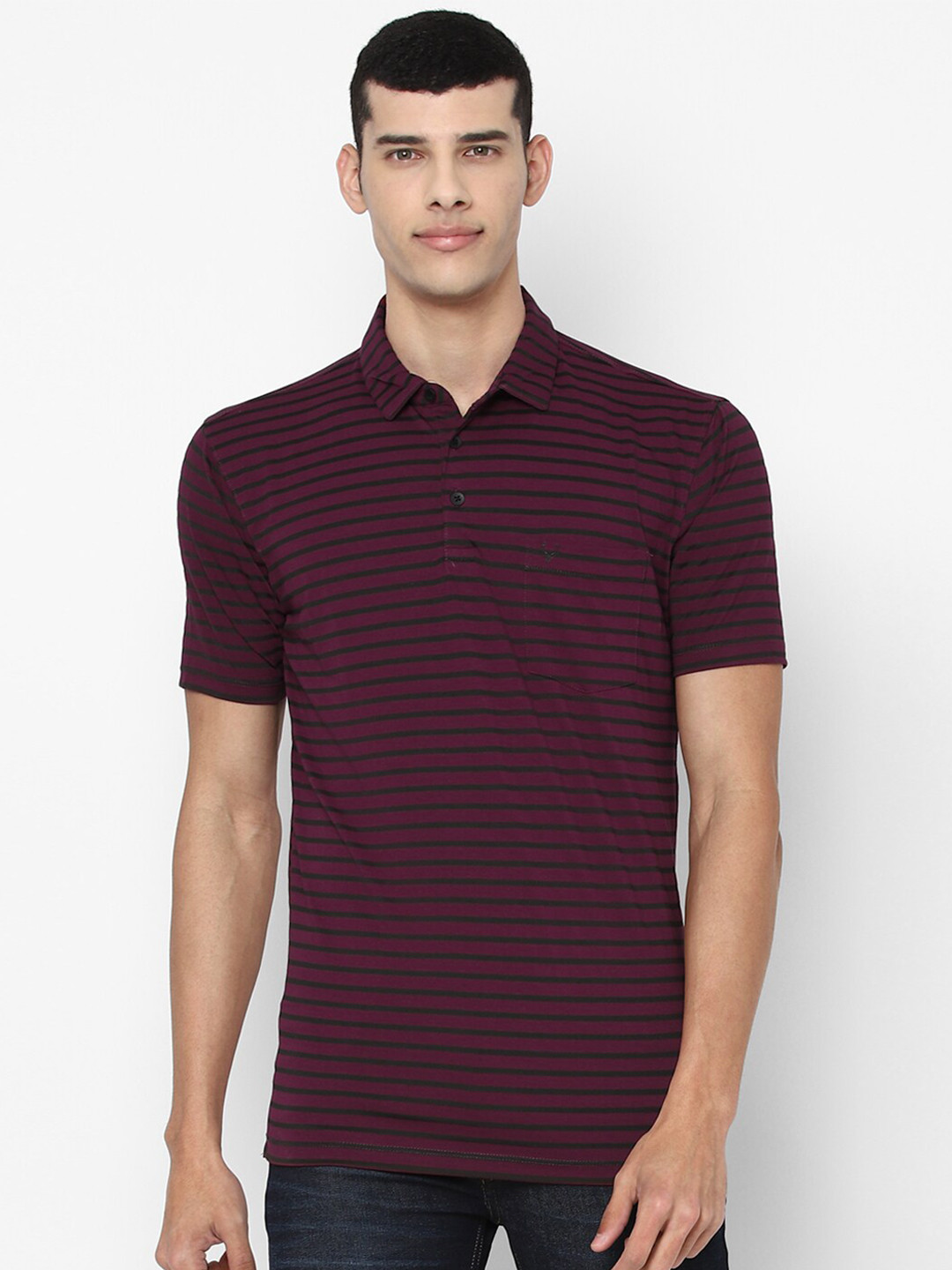 

Allen Solly Men Maroon Striped Polo Collar Pockets T-shirt