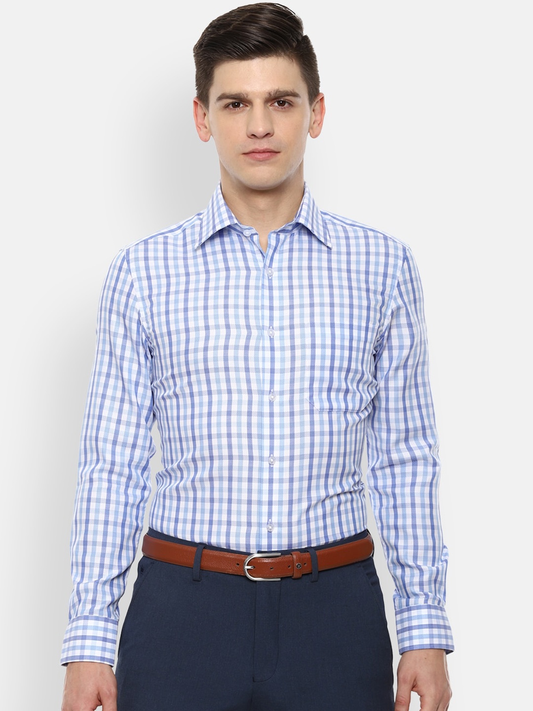 

Louis Philippe Men Blue Opaque Checked Formal Shirt