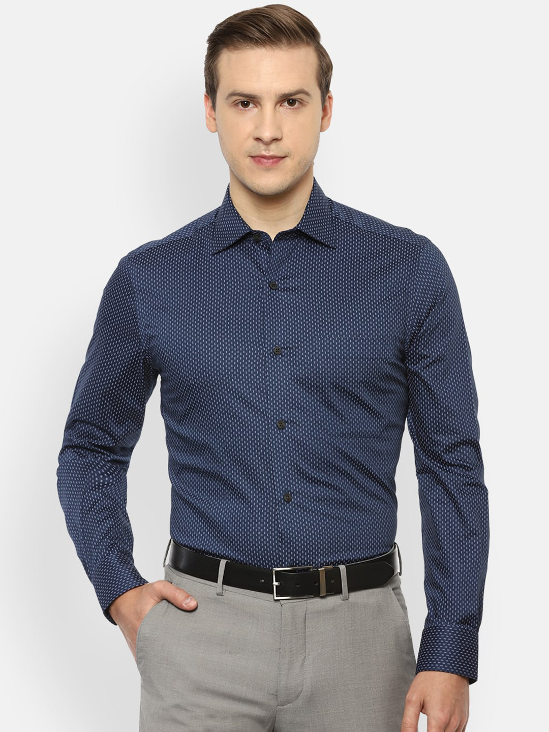 

Louis Philippe Men Navy Blue Opaque Printed Formal Shirt