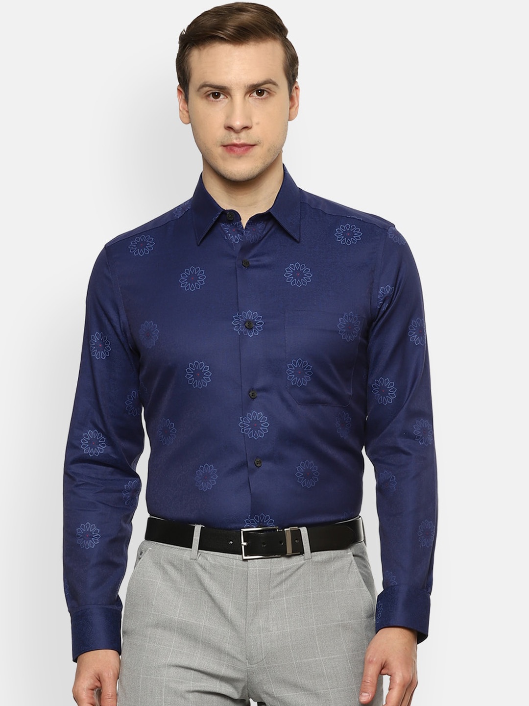 

Louis Philippe Gods & Kings Men Navy Blue Opaque Printed Pure Cotton Formal Shirt