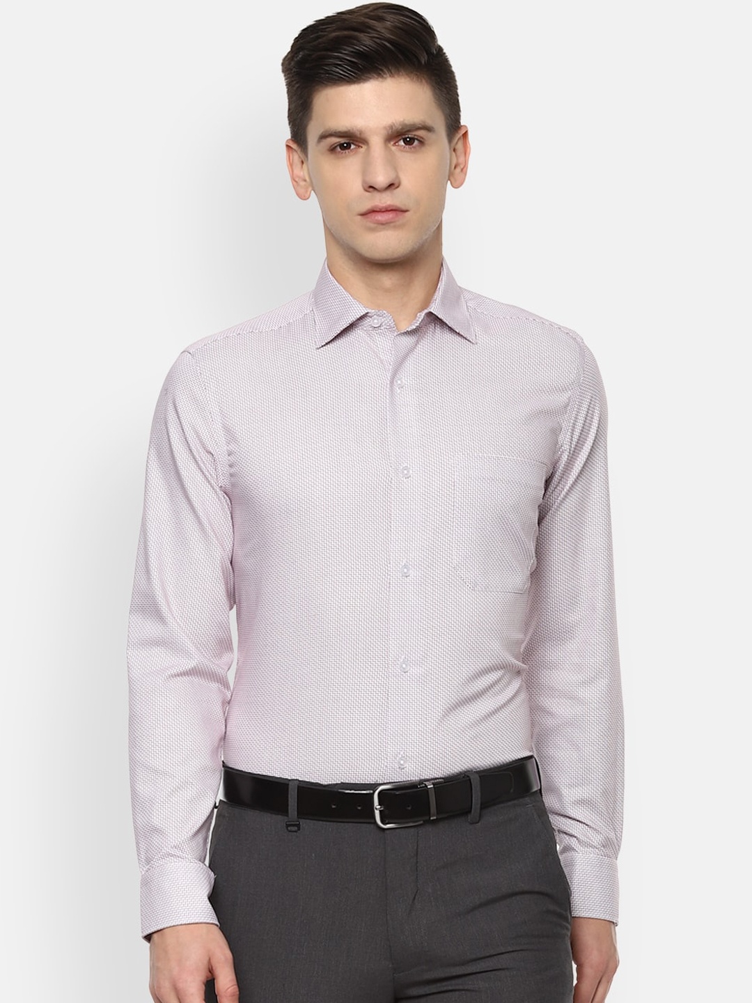 

Louis Philippe Men Grey Opaque Checked Cotton Formal Shirt