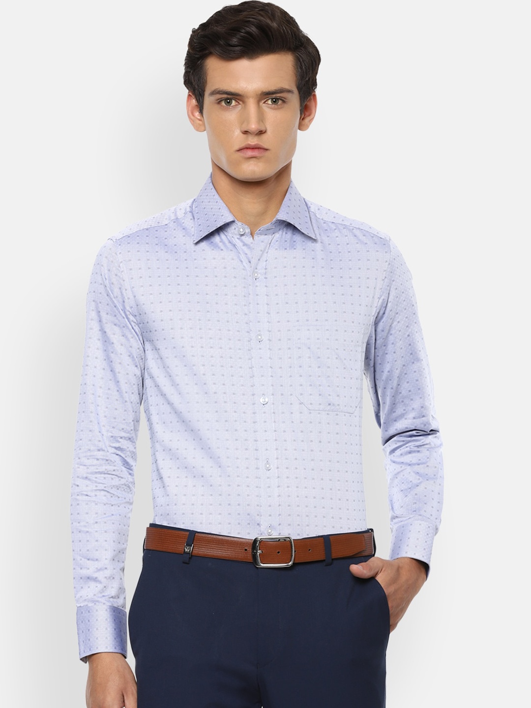 

Louis Philippe Men Blue Opaque Printed Cotton Formal Shirt