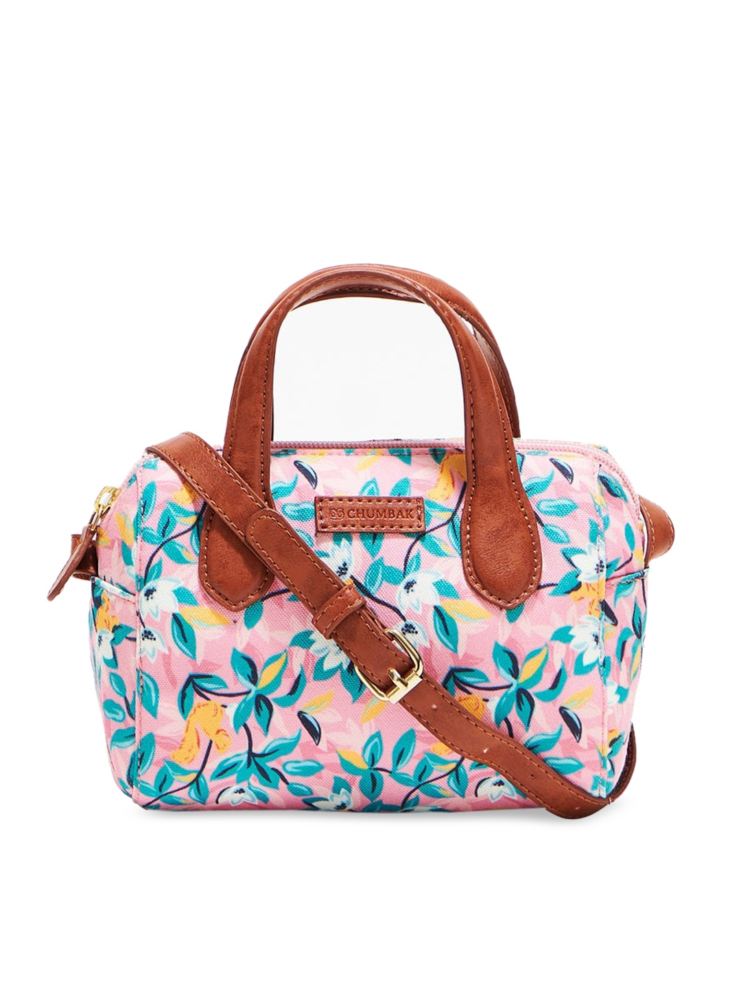 

Chumbak Pink Floral Printed Structured Handheld Bag