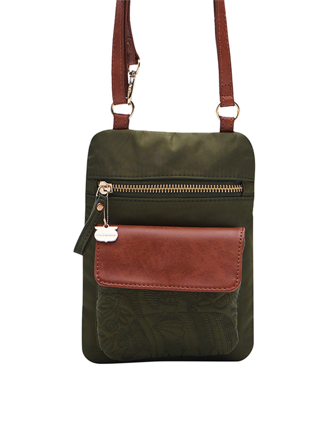 

Chumbak Olive Green Colourblocked PU Bowling Satchel