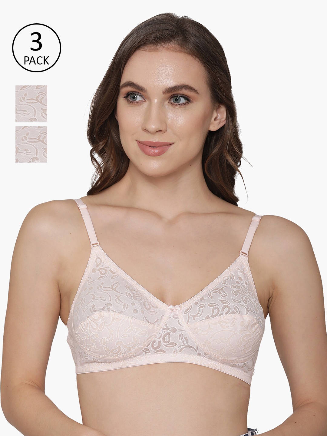 

Kalyani Pack of 3 Non-Padded T-shirt Cotton Bra, Peach