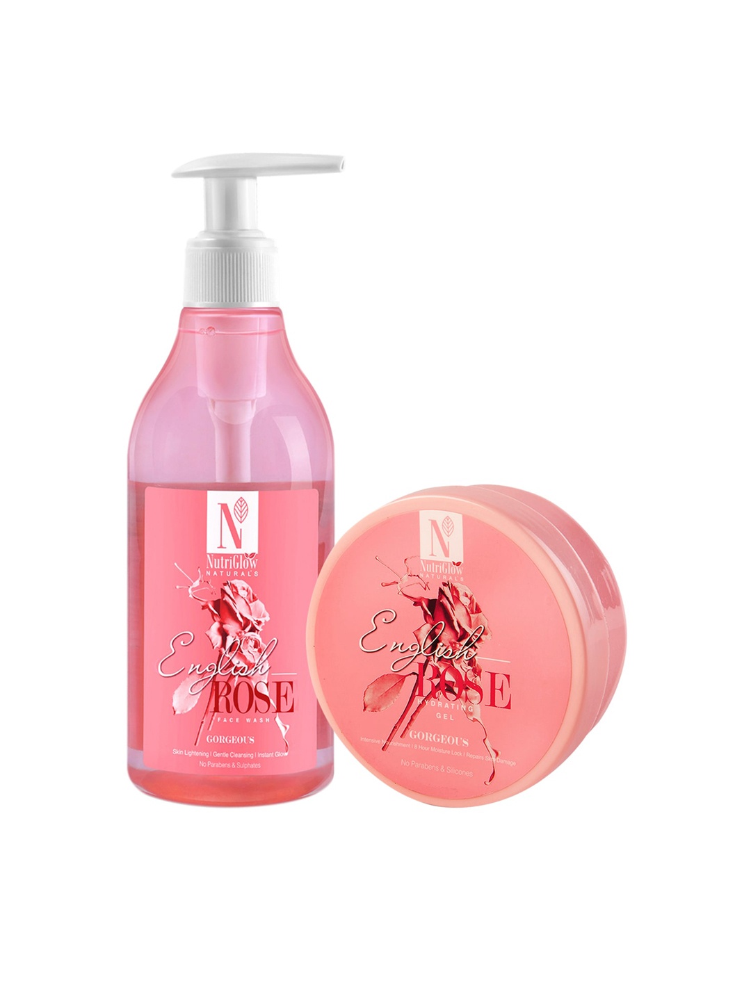 

NutriGlow Set of Natural's English Rose Face Wash 300 ml & Hydrating Gel 200 g, Pink