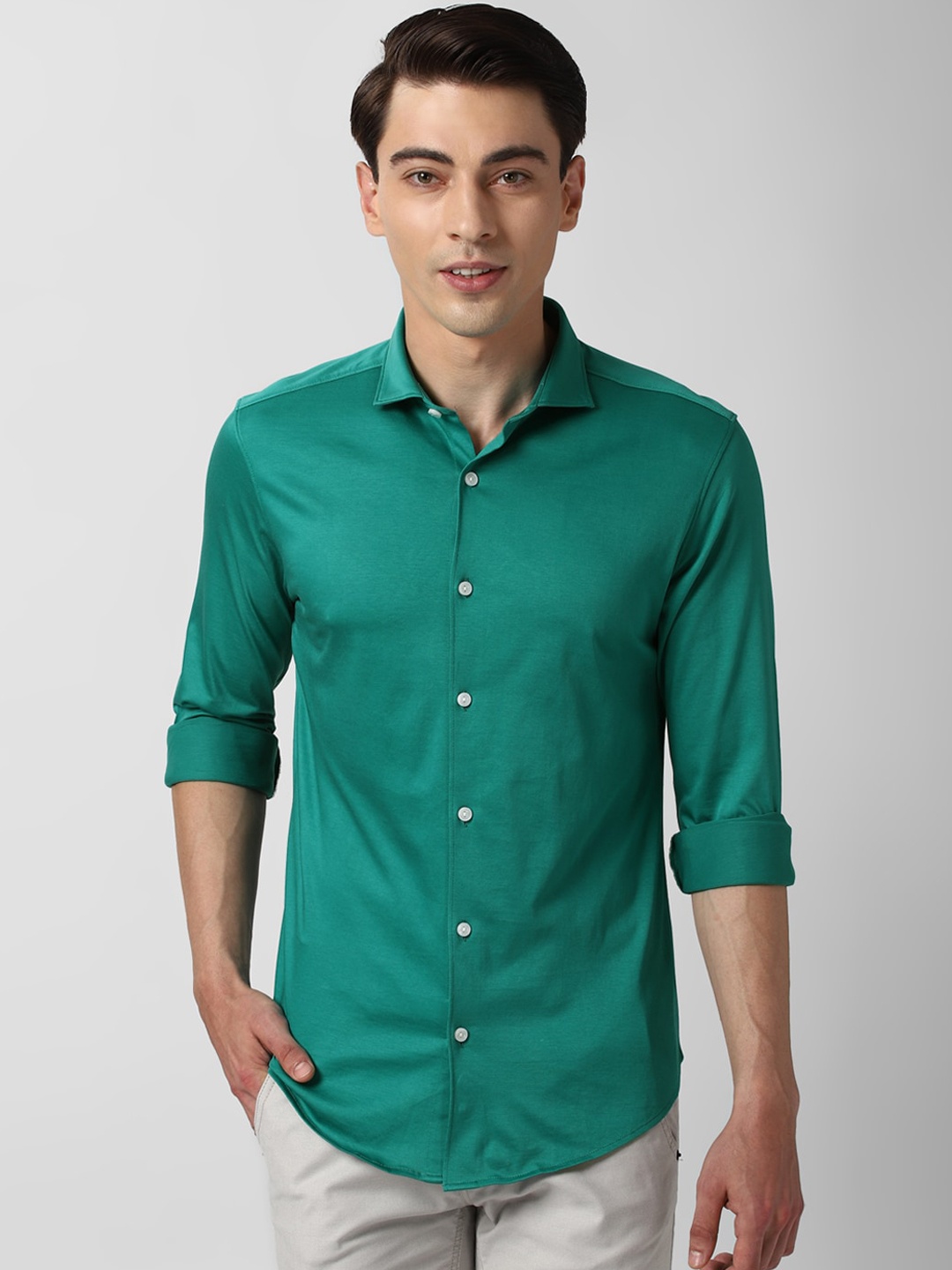 

Peter England Men Green Slim Fit Opaque Pure Cotton Casual Shirt