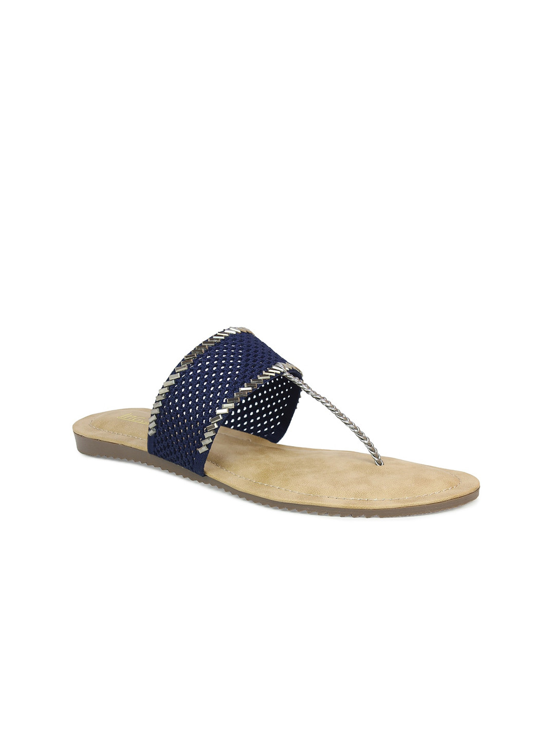 

Inc 5 Women Blue Embellished Leather Ethnic Open Toe Flats