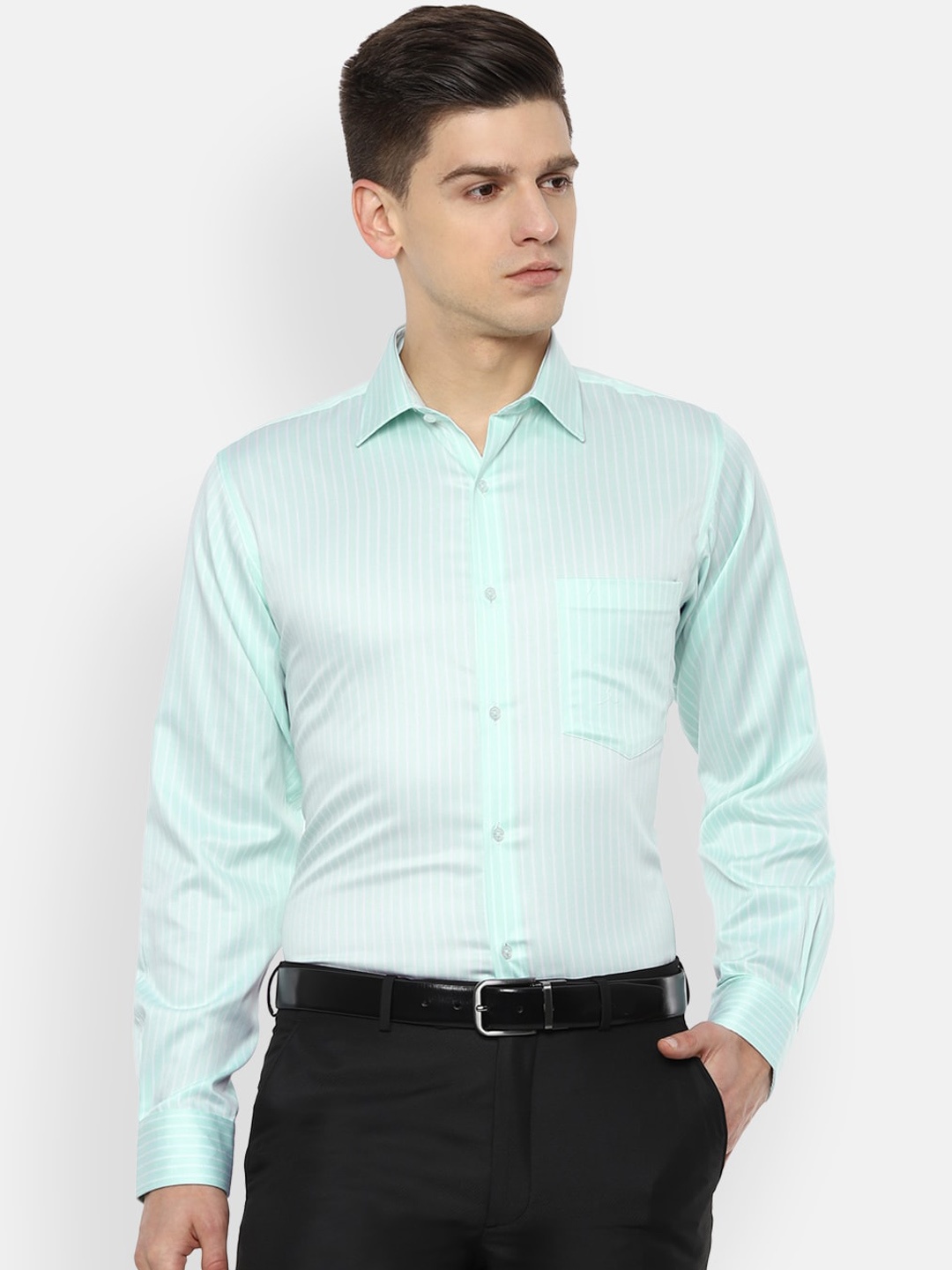 

Van Heusen Men Blue Opaque Striped Formal Shirt