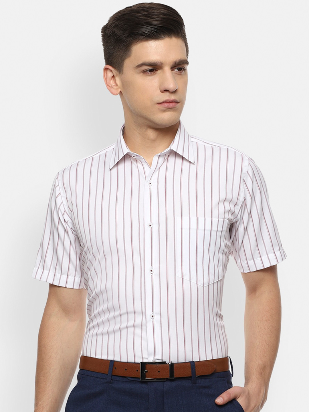 

Van Heusen Men White Opaque Striped Cotton Formal Shirt