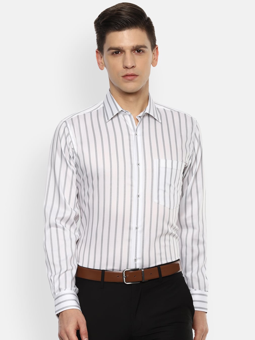 

Van Heusen Men White Opaque Striped Formal Shirt
