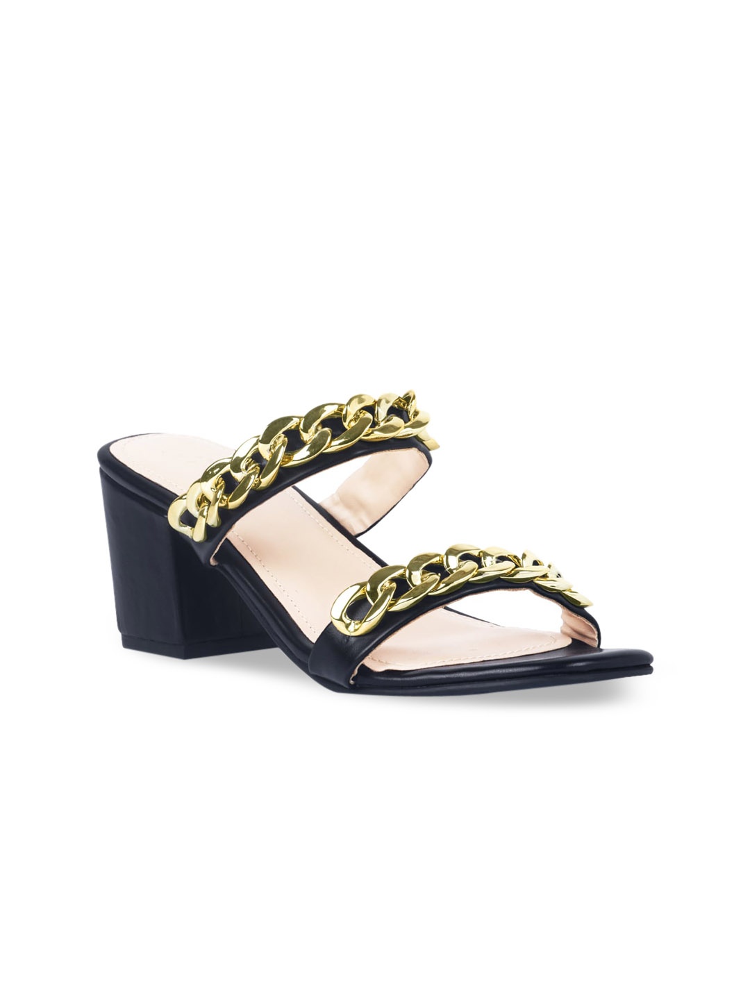 

London Rag Black Embellished Block Sandals