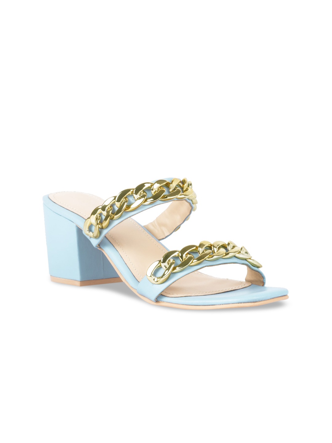 

London Rag Blue & Gold-Toned Embellished Party Block Heel Sandals