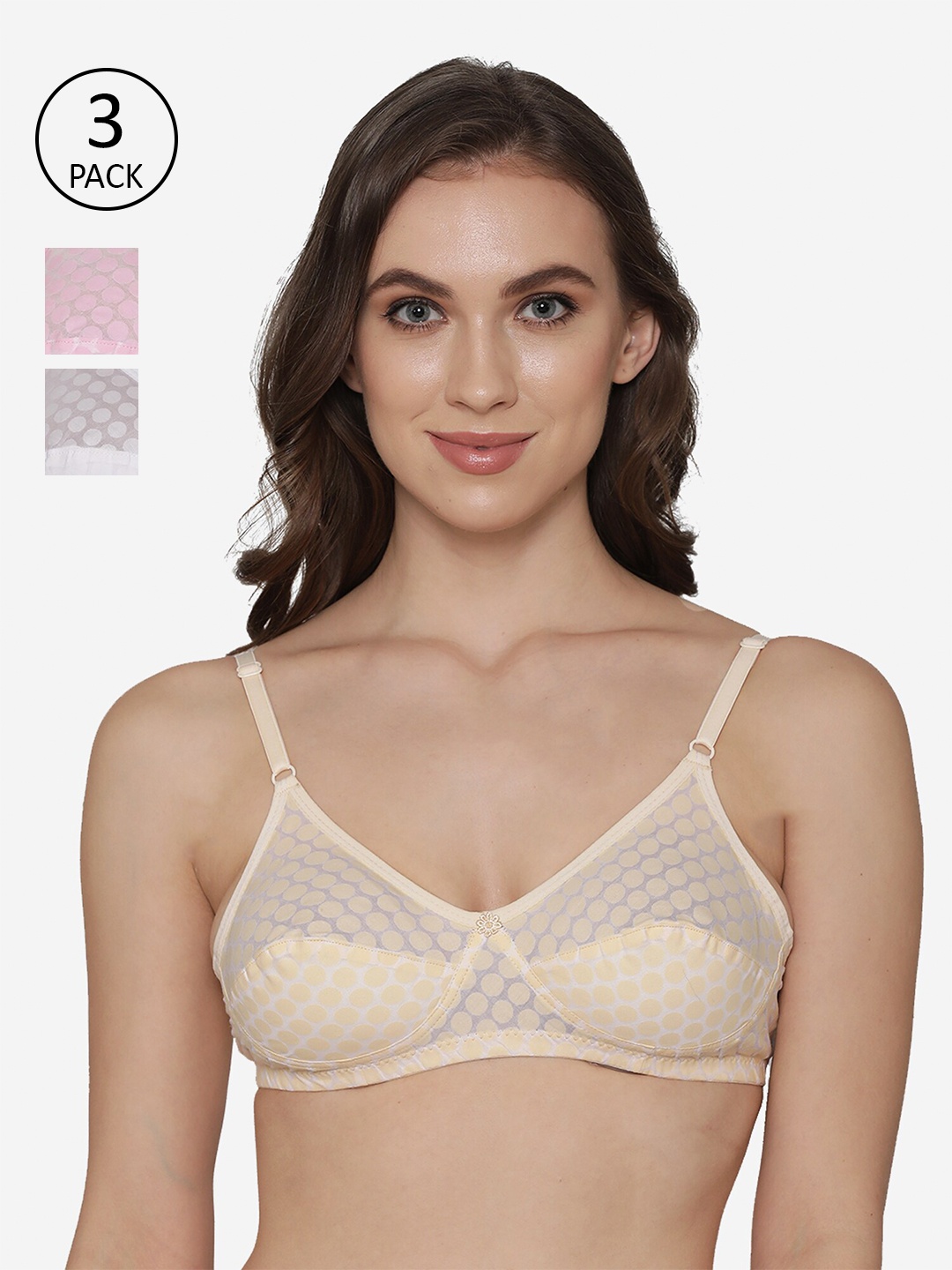 

Kalyani Pack of 3 Polka Dots Printed Everyday Bras, Pink
