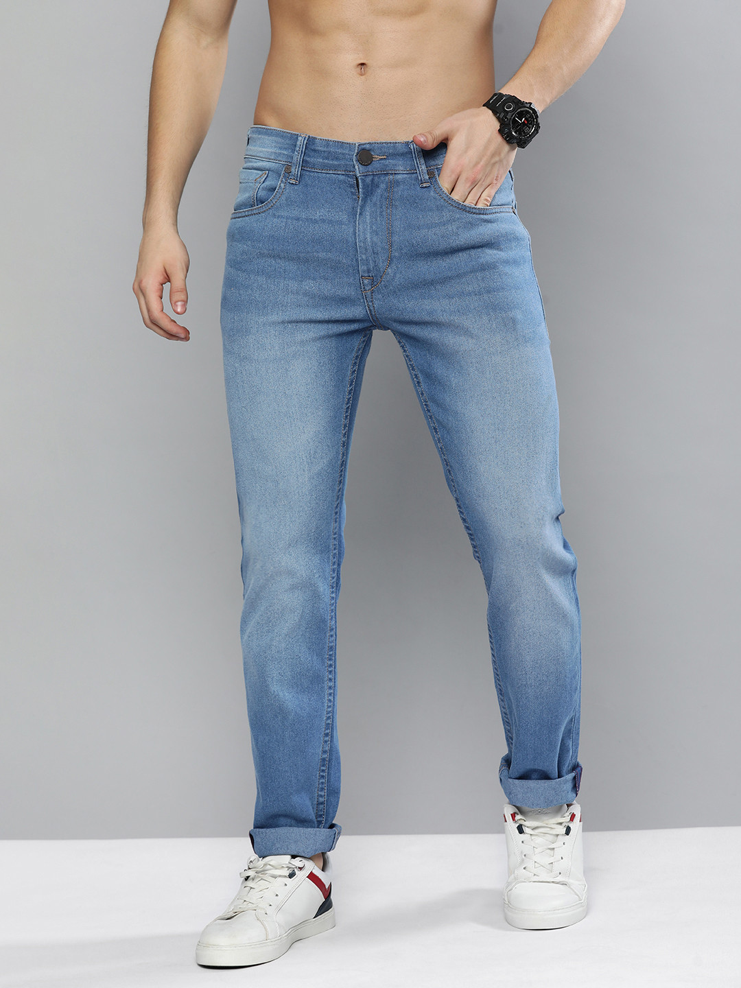 

HERE&NOW Men Blue Heavy Fade Mid-Rise Stretchable Jeans