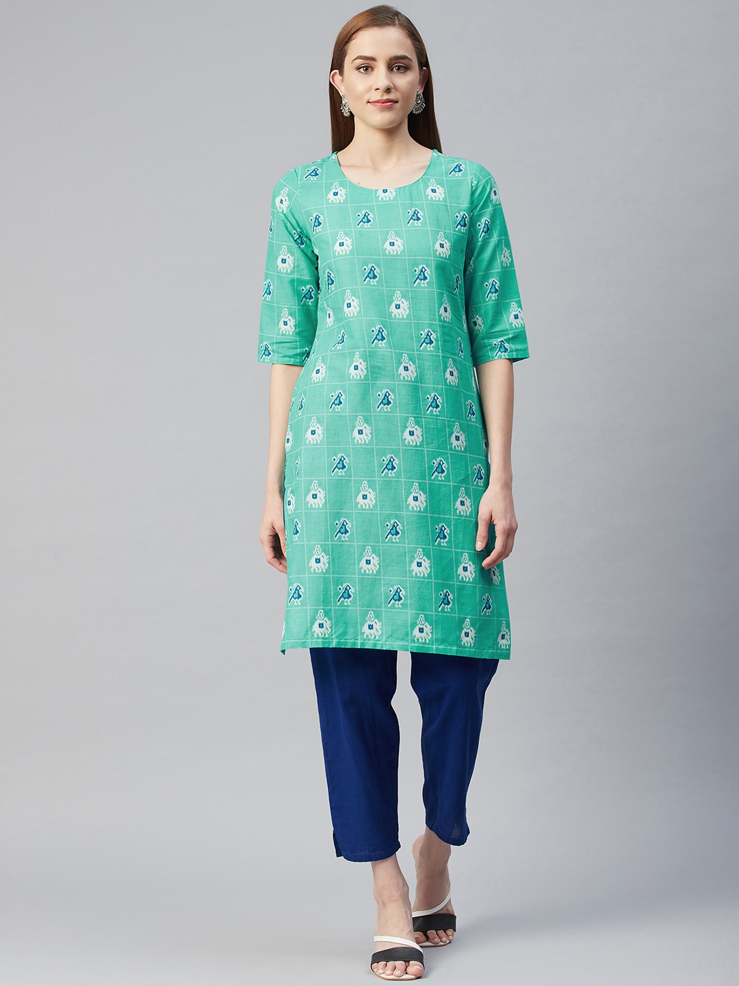 

Rangriti Women Navy Blue Woven Design Cotton Kurta