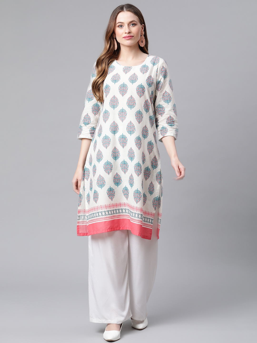 

Rangriti Women Off White Floral Printed Pure Cotton Kurta