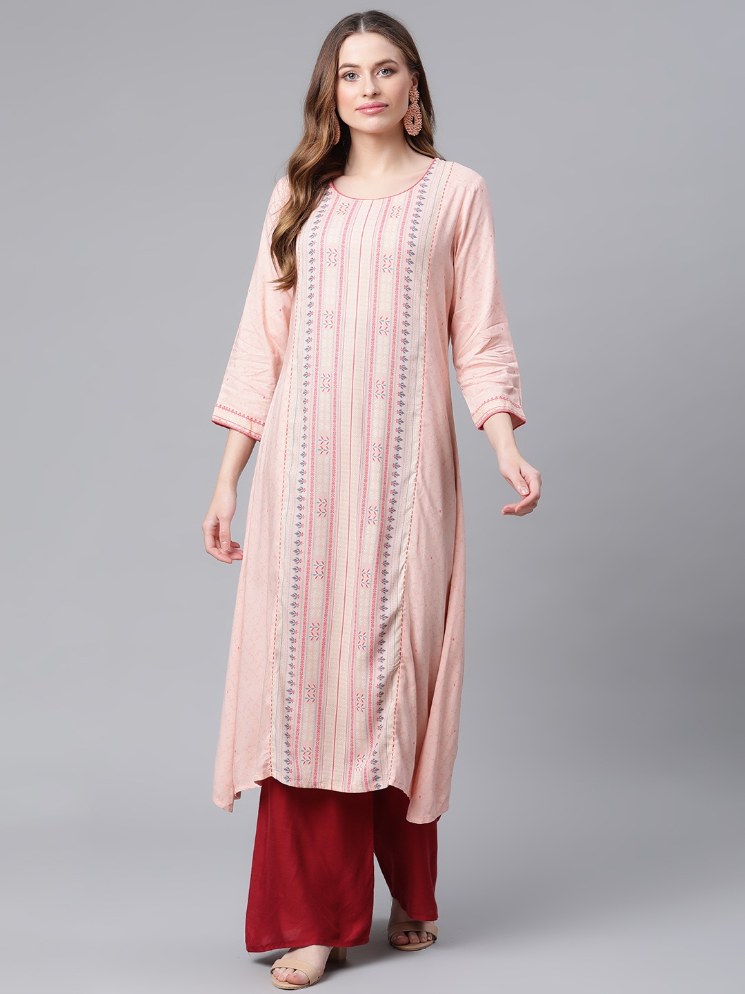 

Rangriti Women Peach-Coloured Ethnic Motifs Printed Kurta