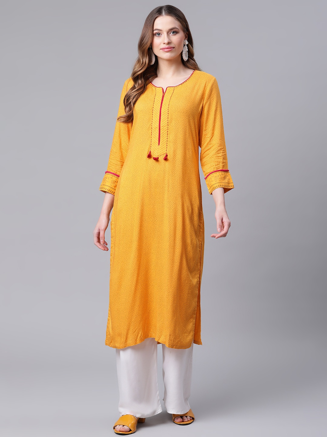 

Rangriti Women Mustard Yellow Floral Printed Kurta