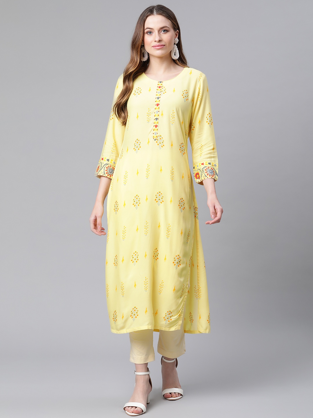 

Rangriti Women Yellow Printed Kurta