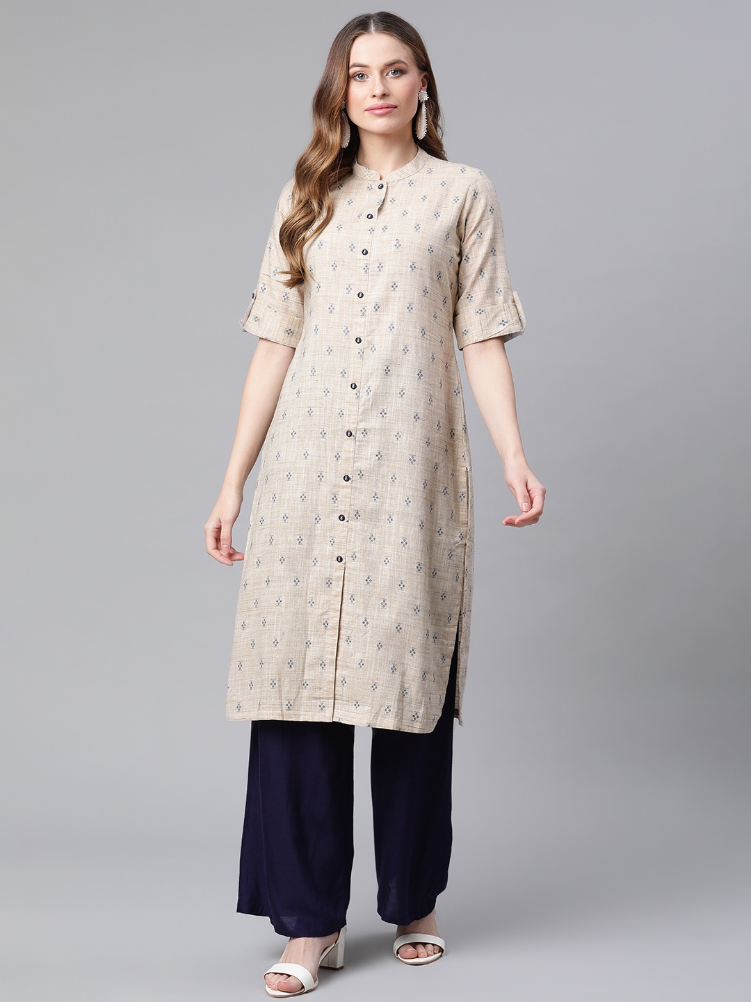 

Rangriti Women Beige Printed Kurta