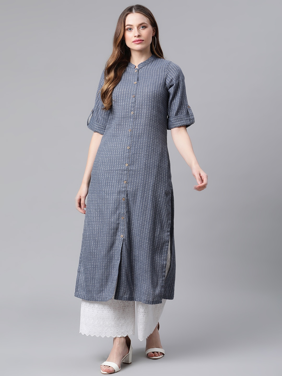 

Rangriti Women Blue Woven Design Kurta