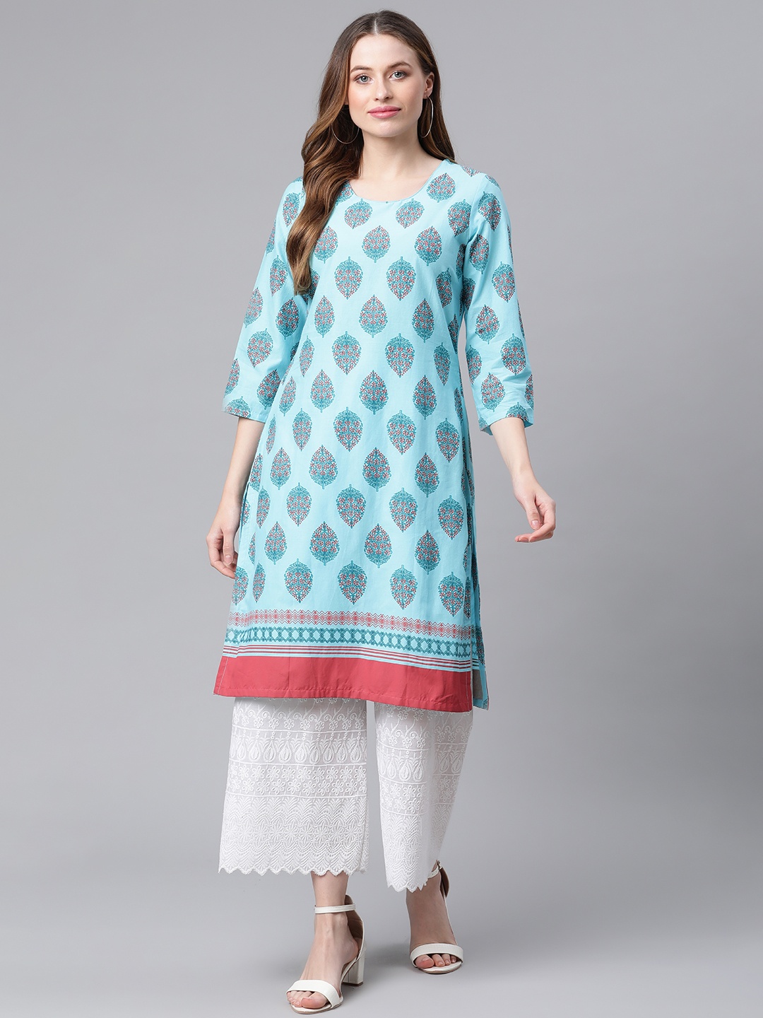 

Rangriti Women Blue Ethnic Motif Printed Cotton Kurta