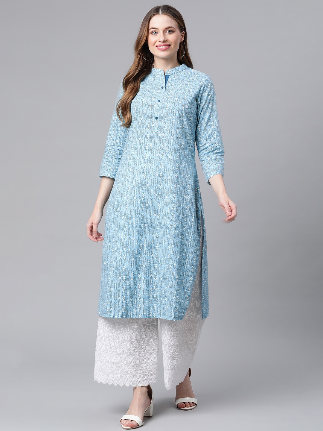 

Rangriti Women Grey Printed Pure Cotton Kurta