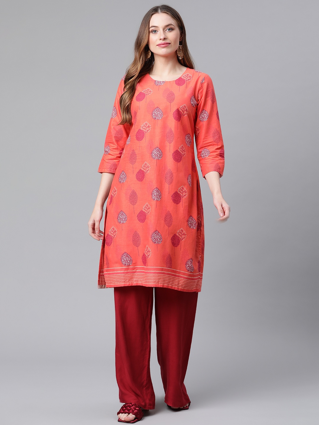 

Rangriti Women Orange Ethnic Motifs Printed Cotton Kurta